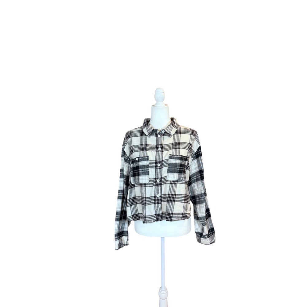 American Eagle Flannel Shirt Black White Plaid
